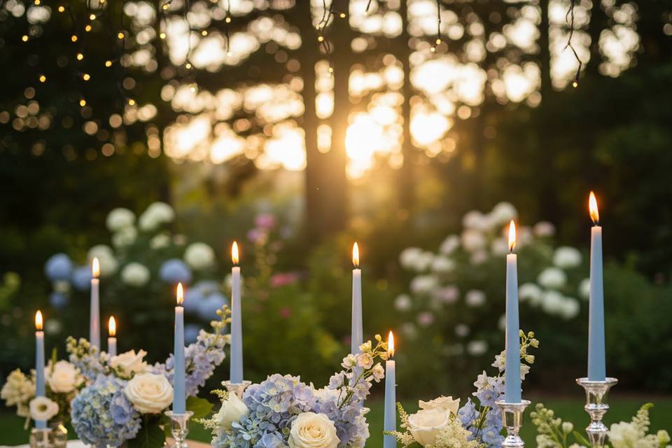 Pale blue wedding taper candle