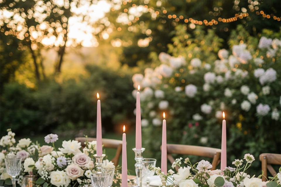 Soft pink wedding taper candle