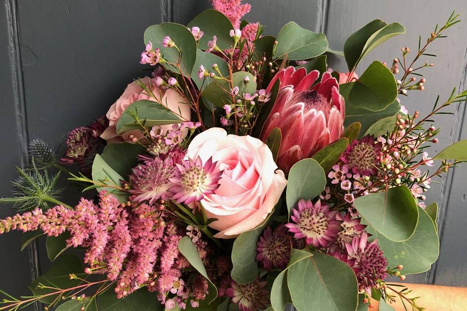Protea and rose boquet