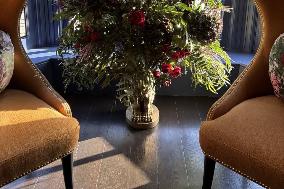 Hydrangeas and delphiniums
