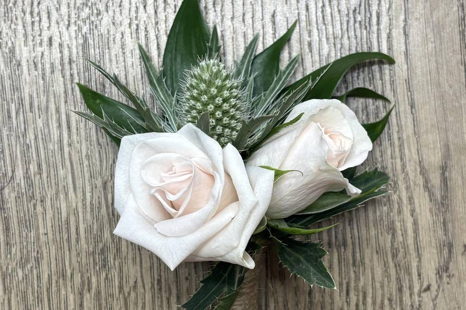 White thistle, rose buttonhole