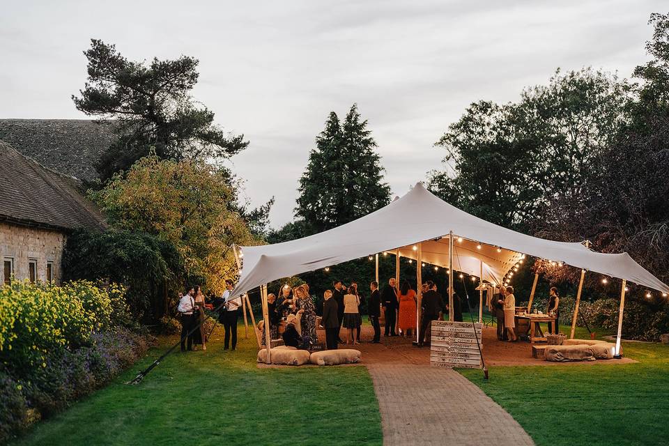 Stretch tent on the lawn