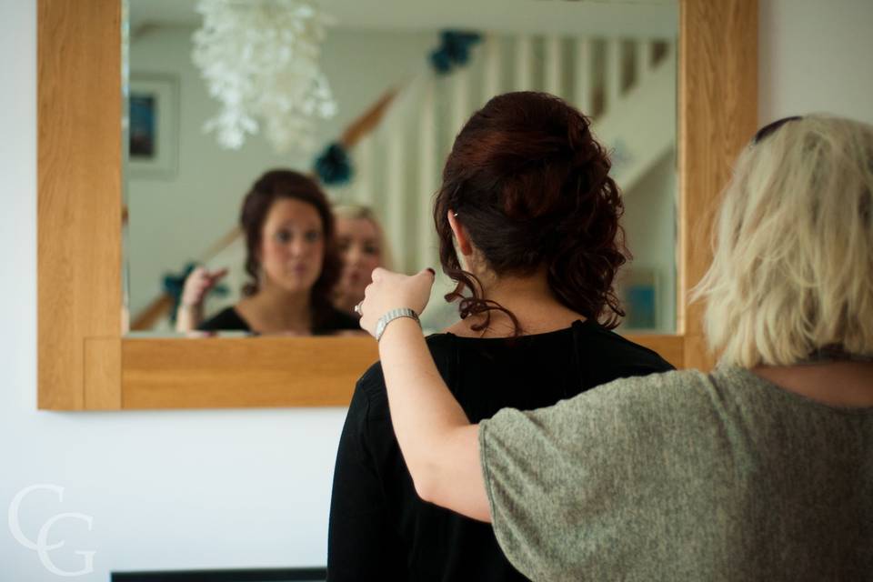 Bridesmaid getting ready