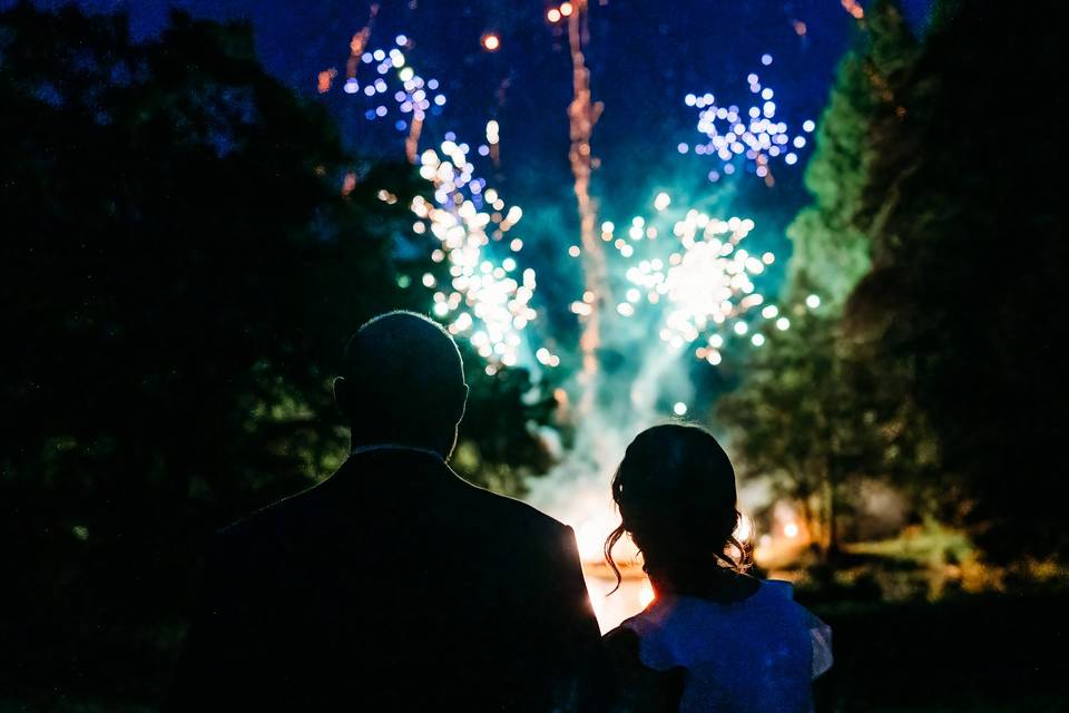 Fireworks with Groom and bride