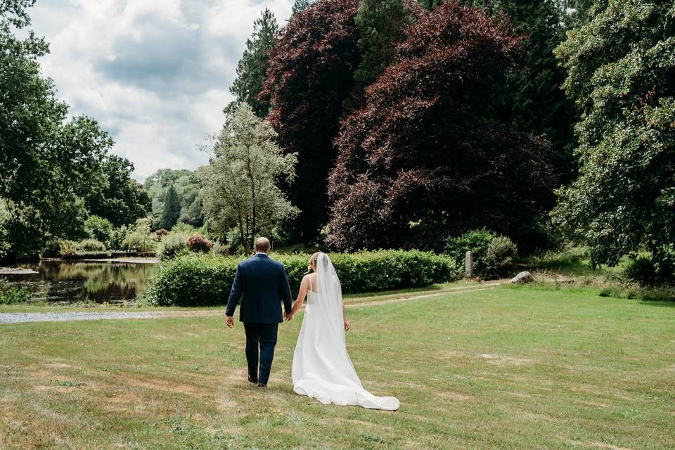 Walking bride and groom