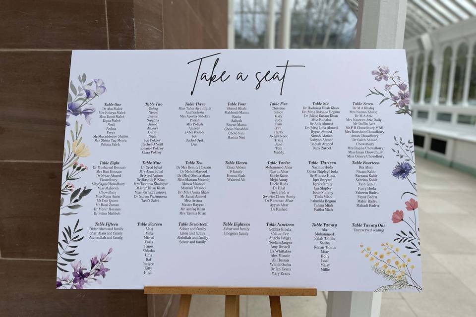 Spring floral seating chart