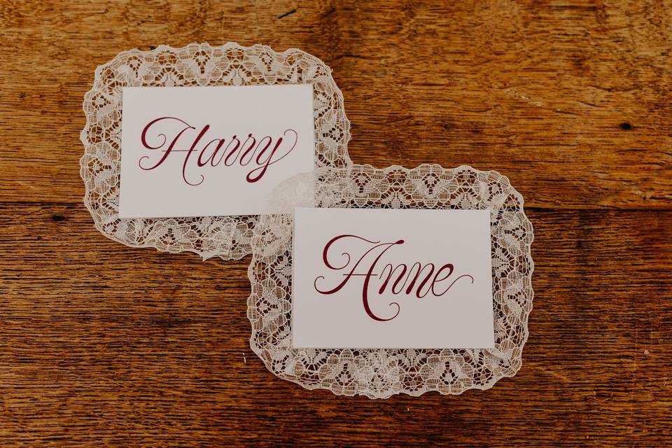 Lace edged place cards