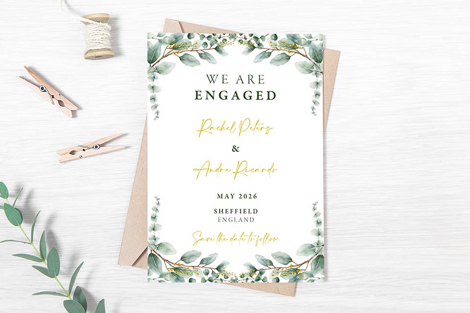 Golden Eucalyptus Engaged Card