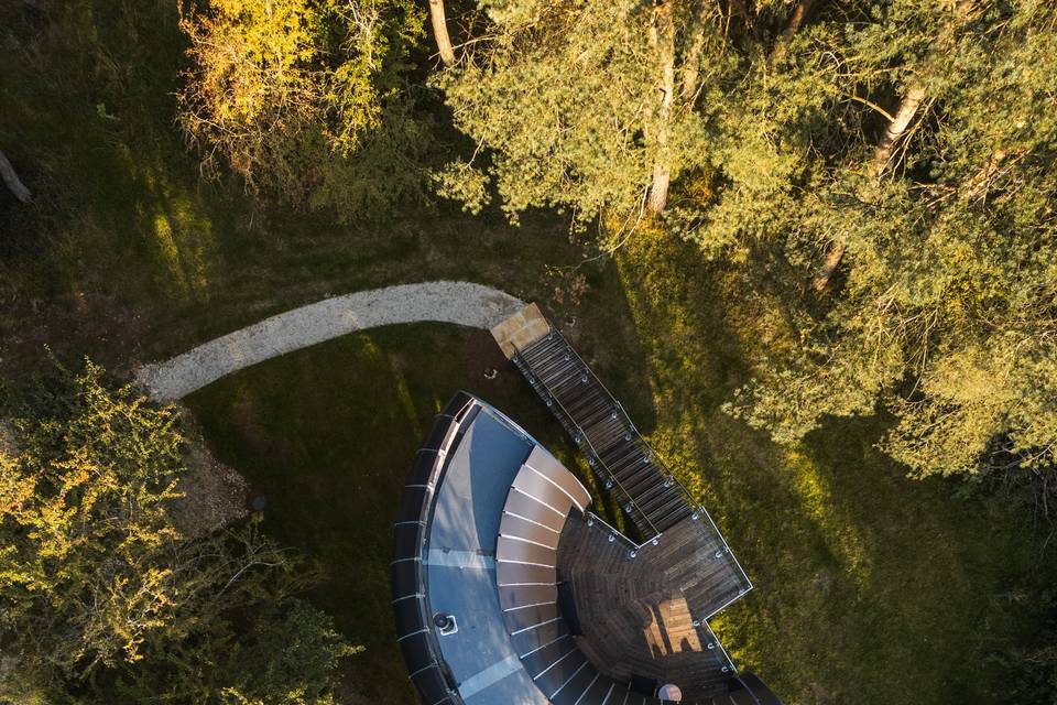 Guests' treehouse from the air