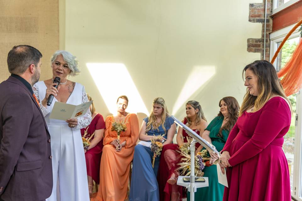 wedding party gathered for ceremony