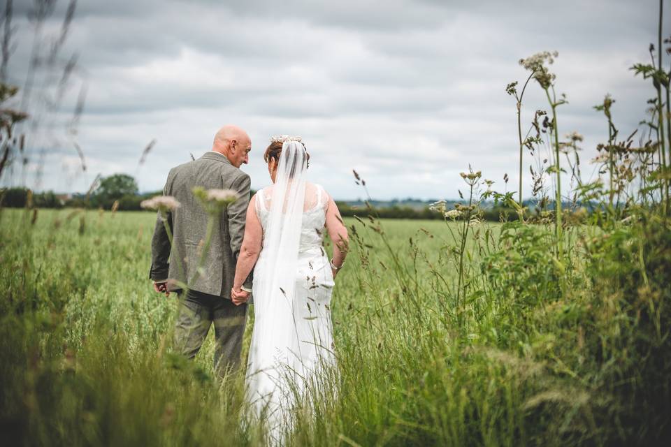 Walking in a field