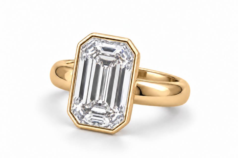 Emerald-cut diamond on yellow