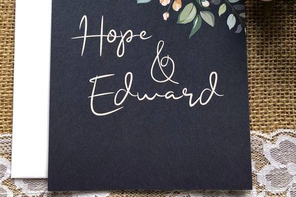 Navy floral invitation (front)