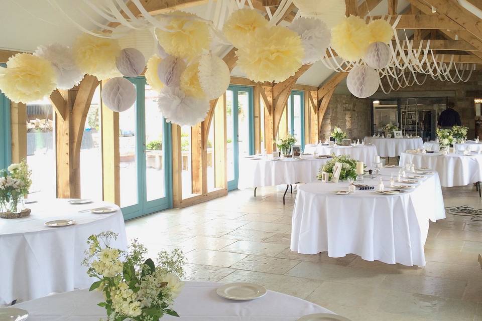 Rainbow bunting in tipi