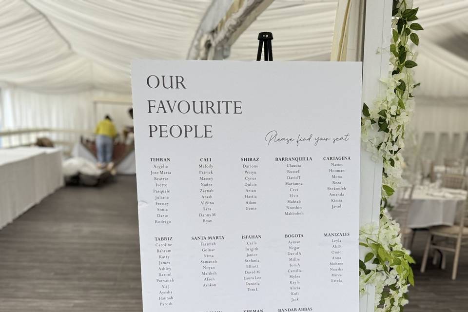 Personalised seating plans