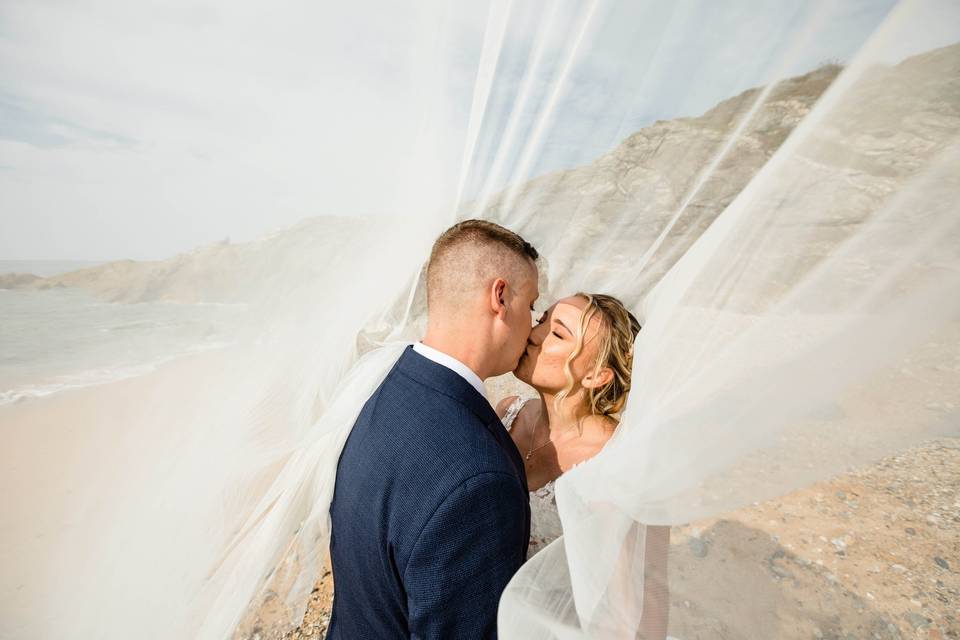 In the veil on the beach