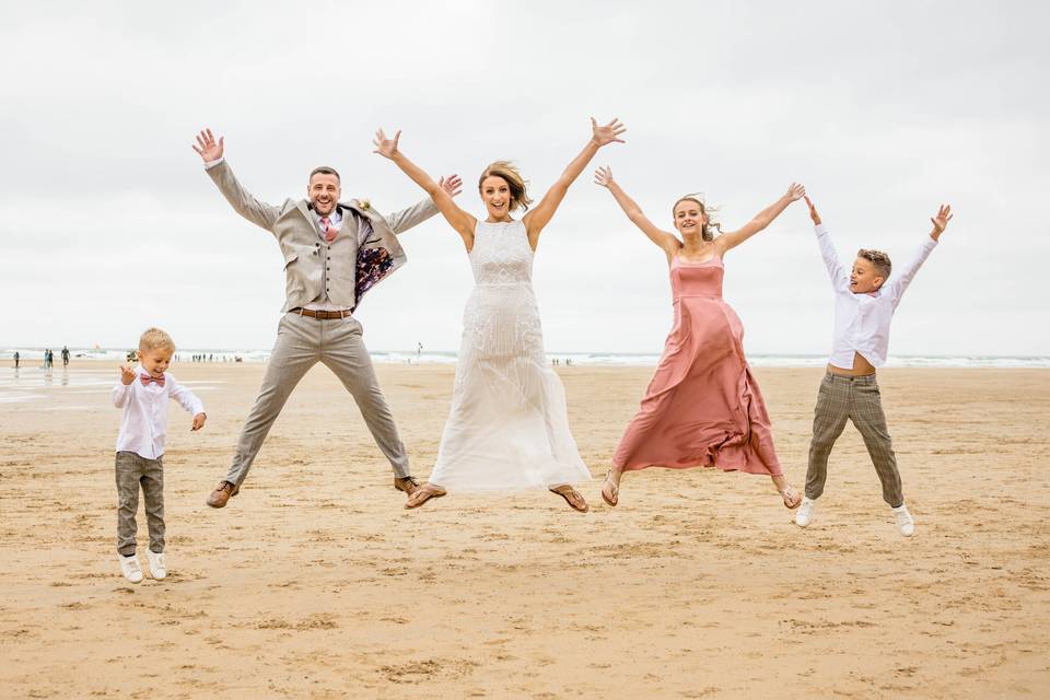 Family wedding jumping