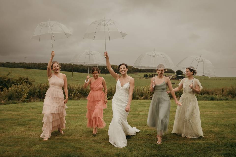 Brides happy in the rain
