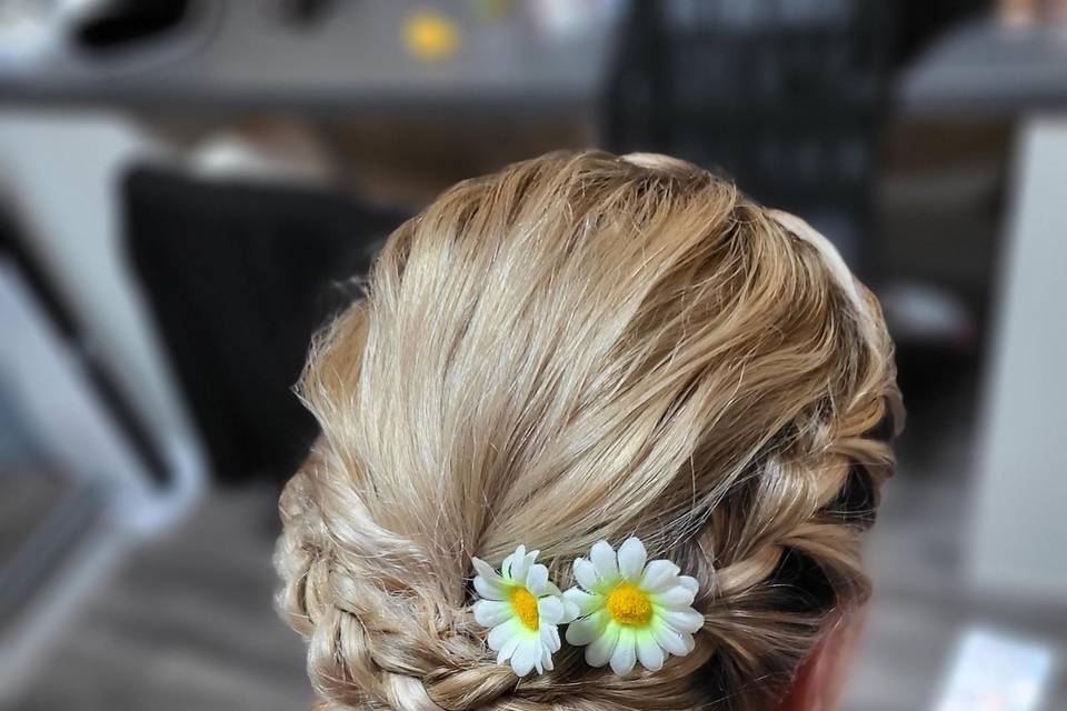 Messy bun with plaits