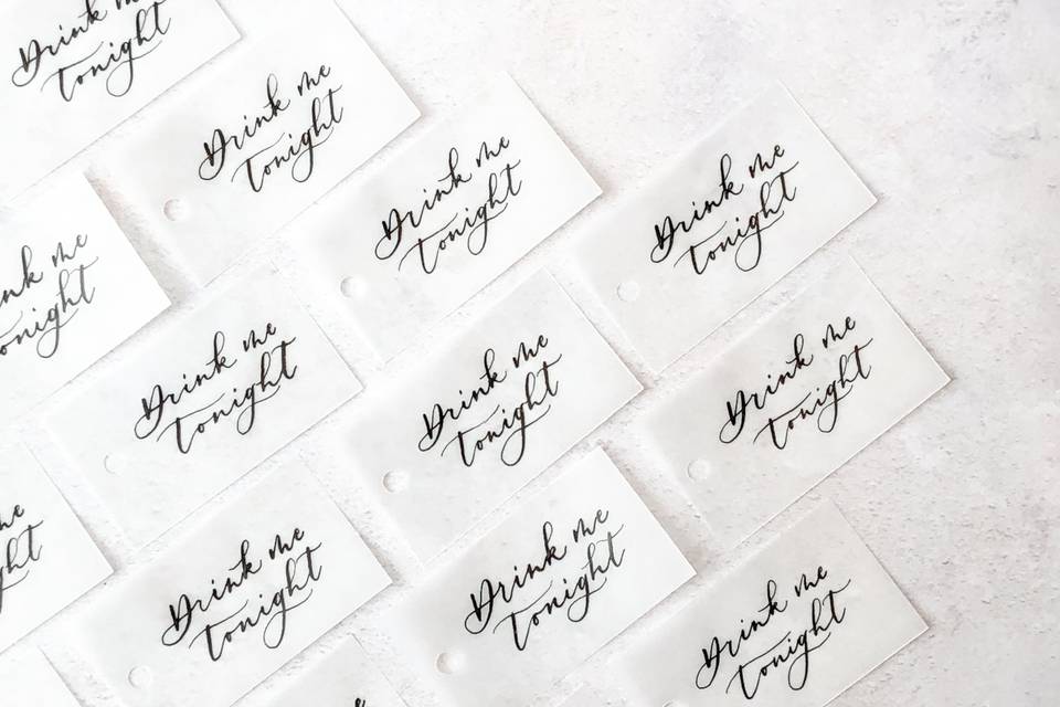 Vellum wedding favour tags