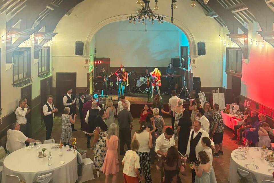 Dancing with band on stage