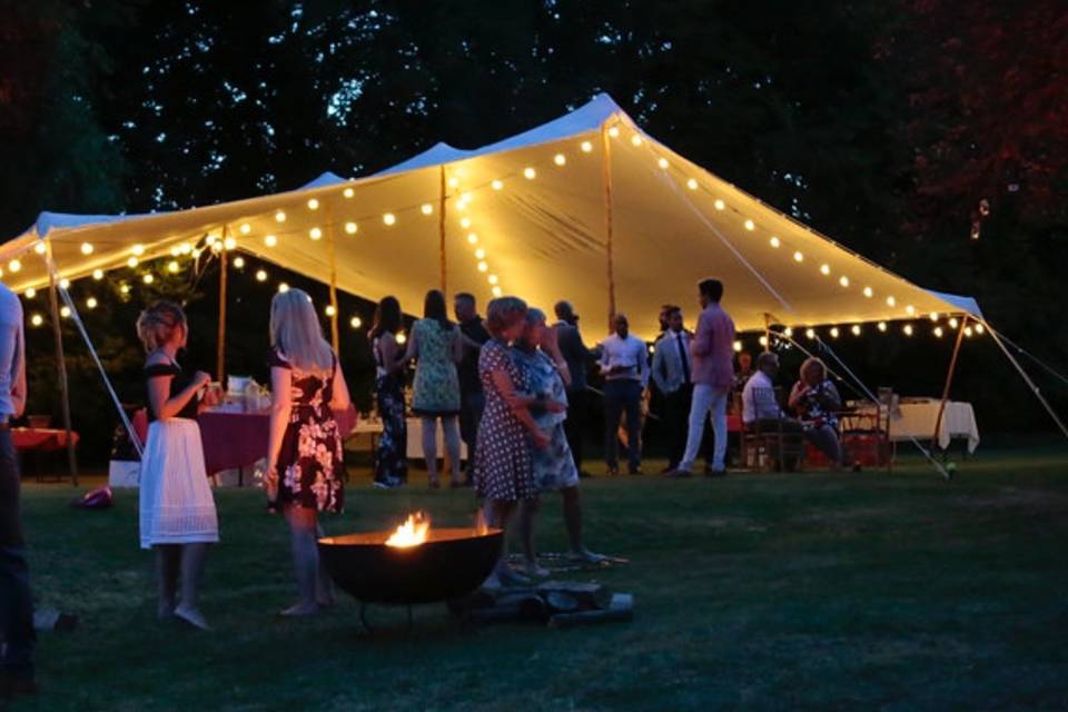 Stretch tent with string lights