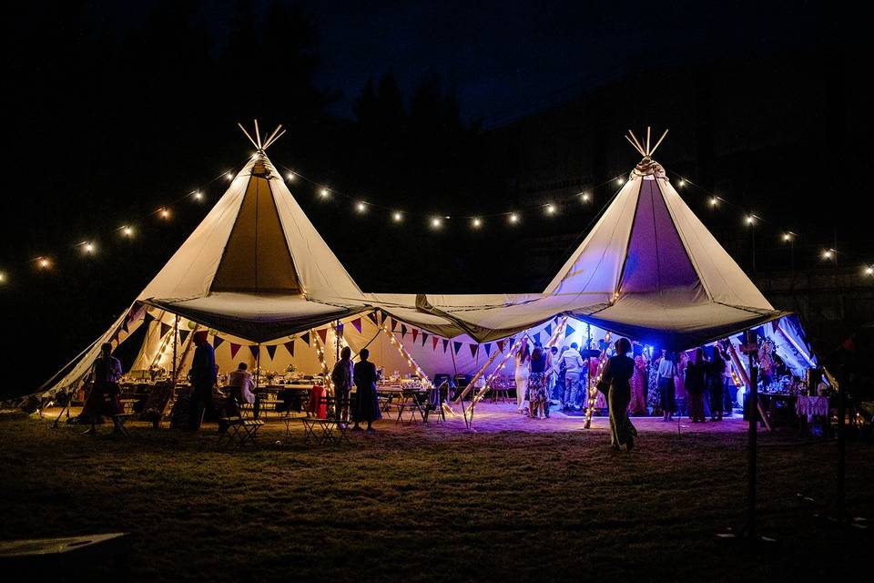 Tipis at night