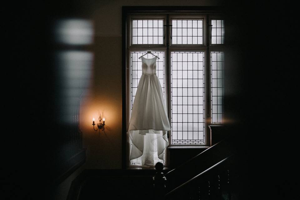 Hanging up the wedding dress