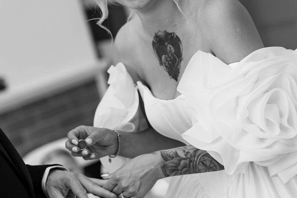 Bride laughing during ceremony