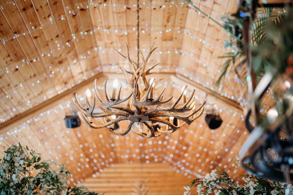 Chandelier and fairy lights