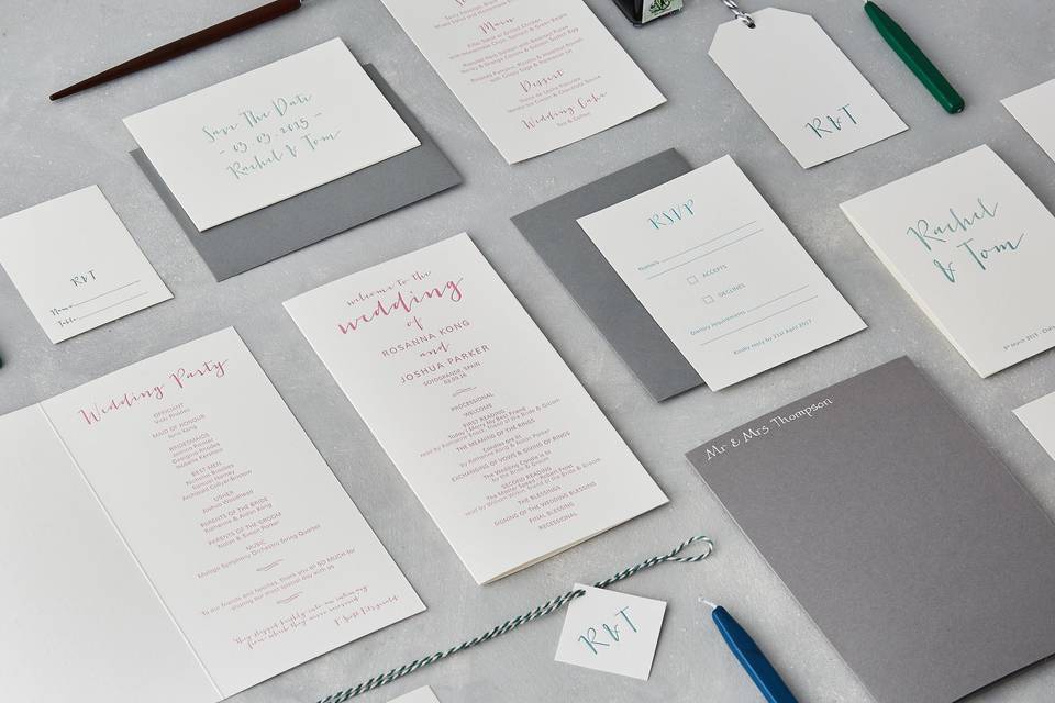 Contemporary calligraphy letterpress stationery