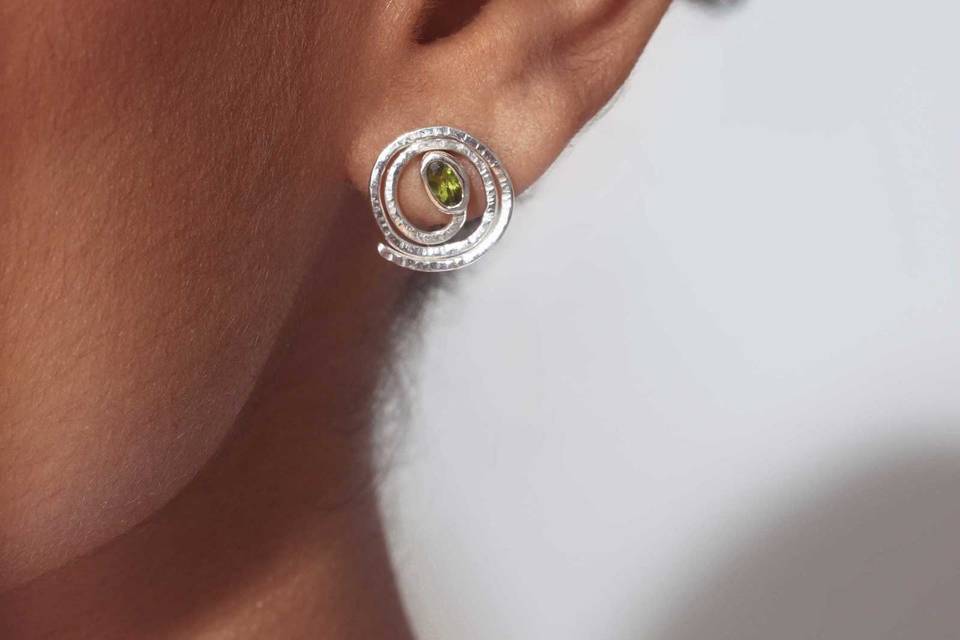 Spiral and peridot earrings