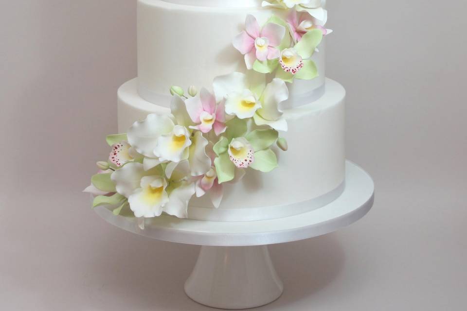 Cascading orchids cake