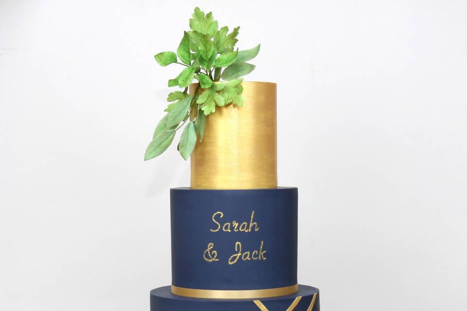 Modern navy and gold cake