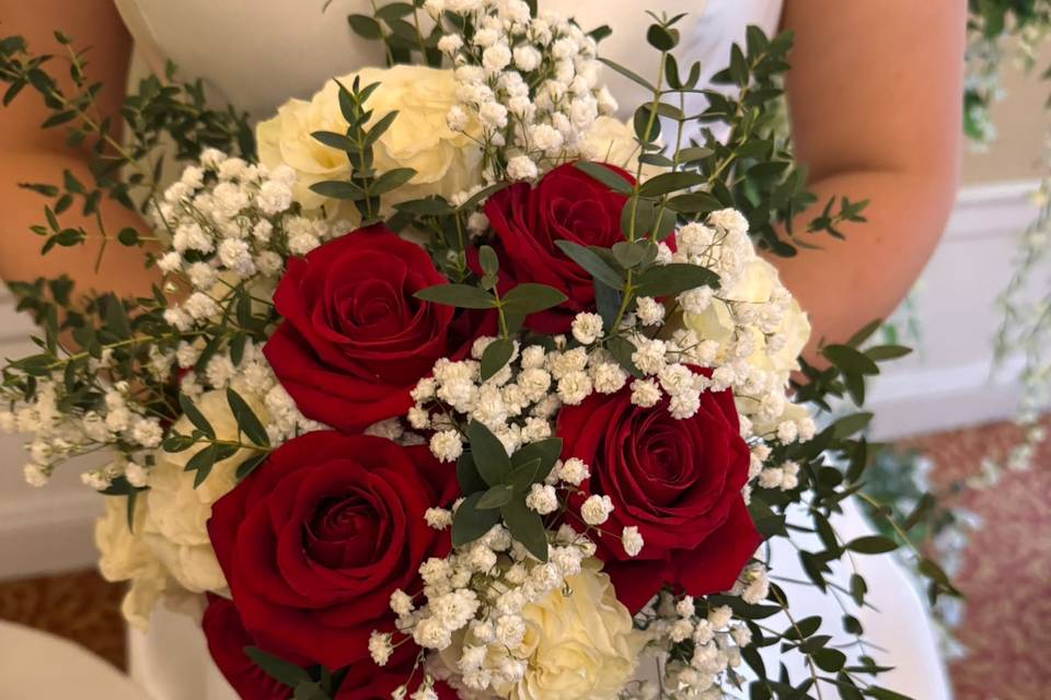 Gorgeous reds and white roses