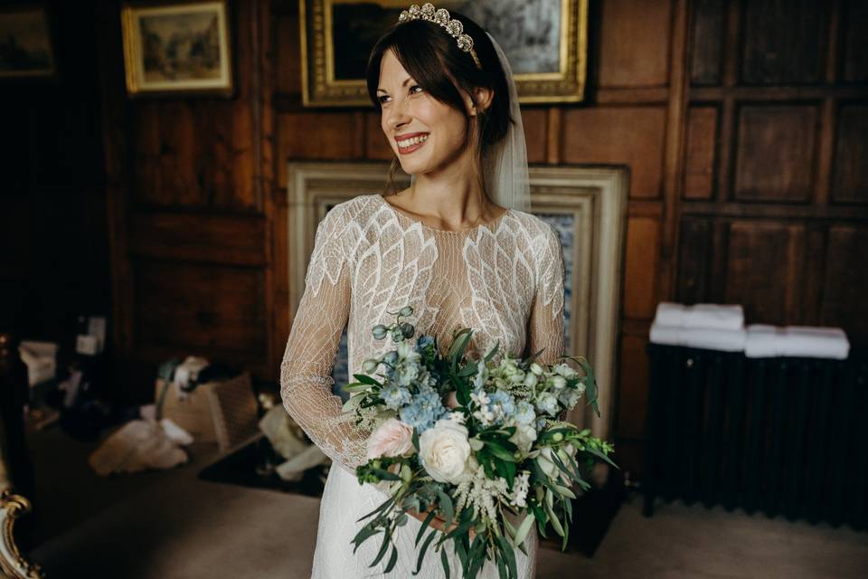 Posing with bouquet