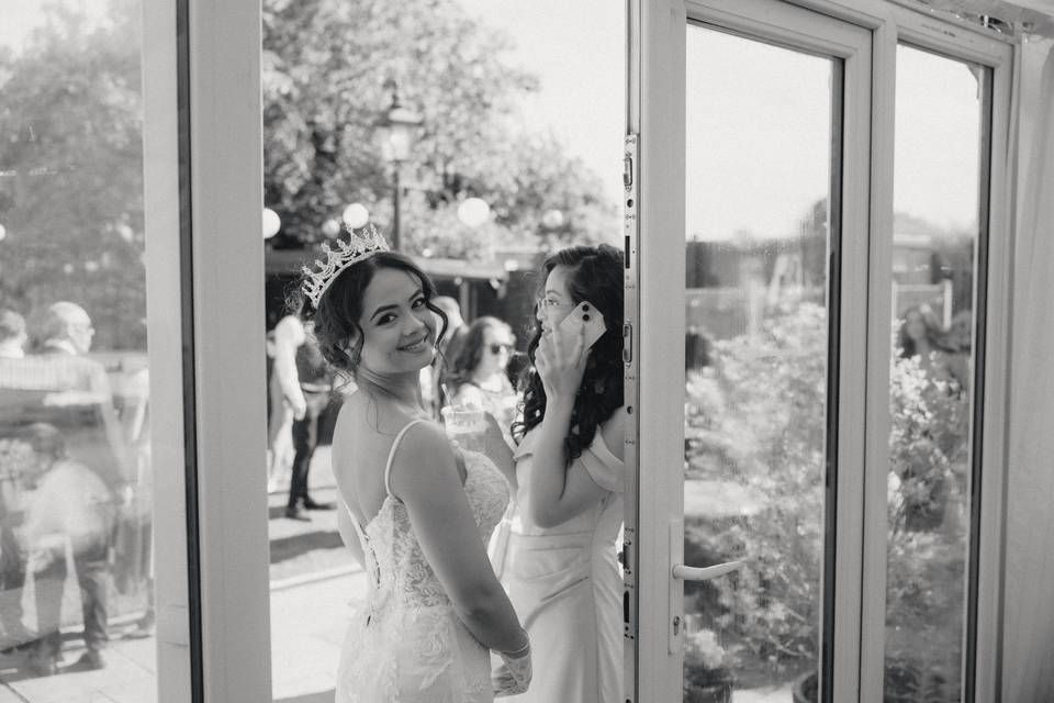 Bride and sister candid