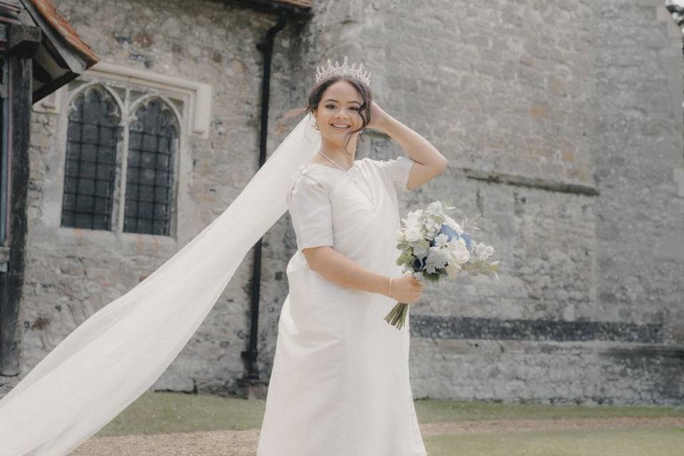 Bride veil in wind