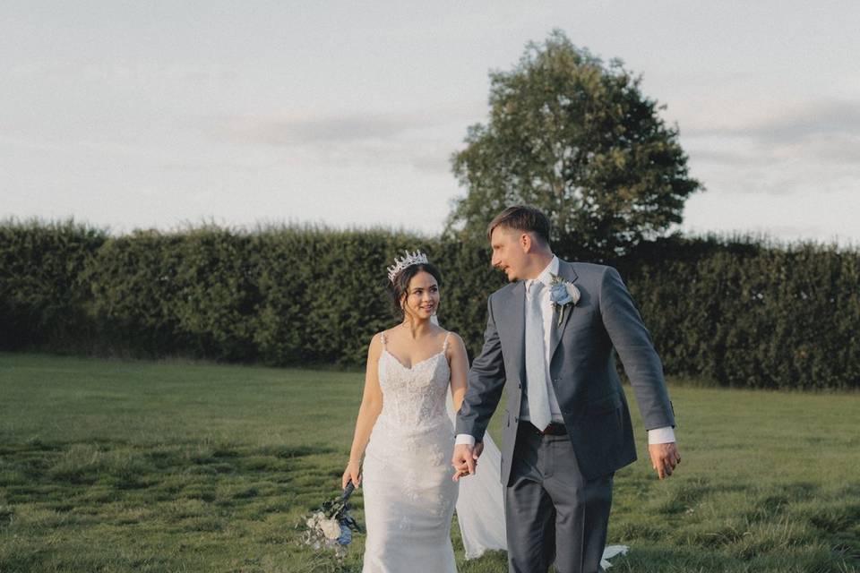 Couple walking at golden hour