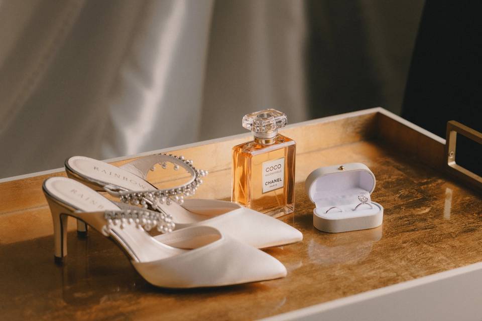 Bride prep flat lay