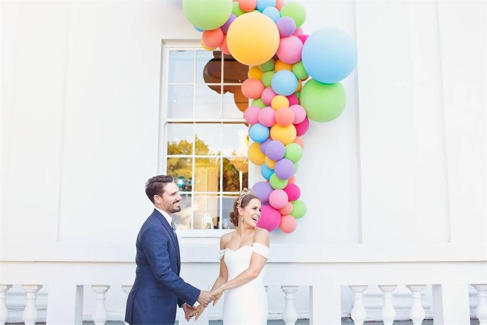 Vibrant cascading balloon arrangement