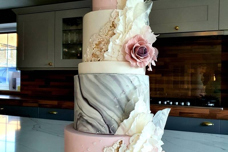 Blush and grey modern wedding cake