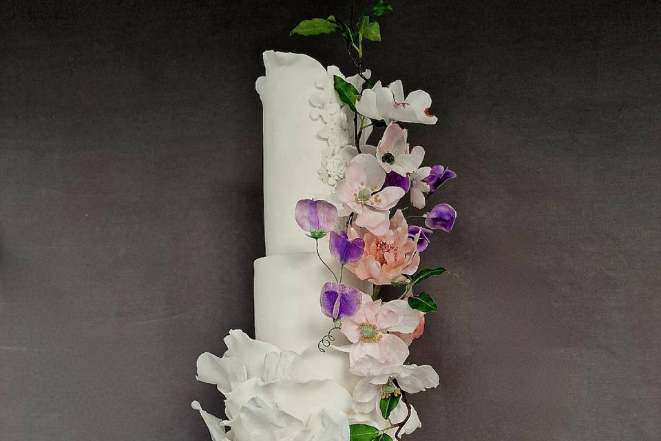Floral Ruffle White Wedding