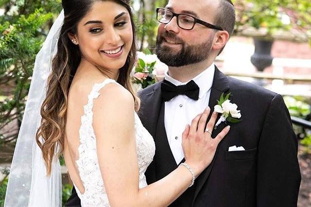 Wedding braid with floral hairpiece