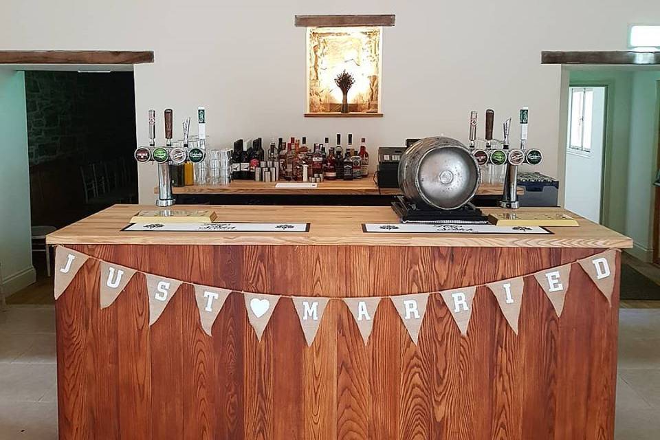 Wooden bar with festival bunting