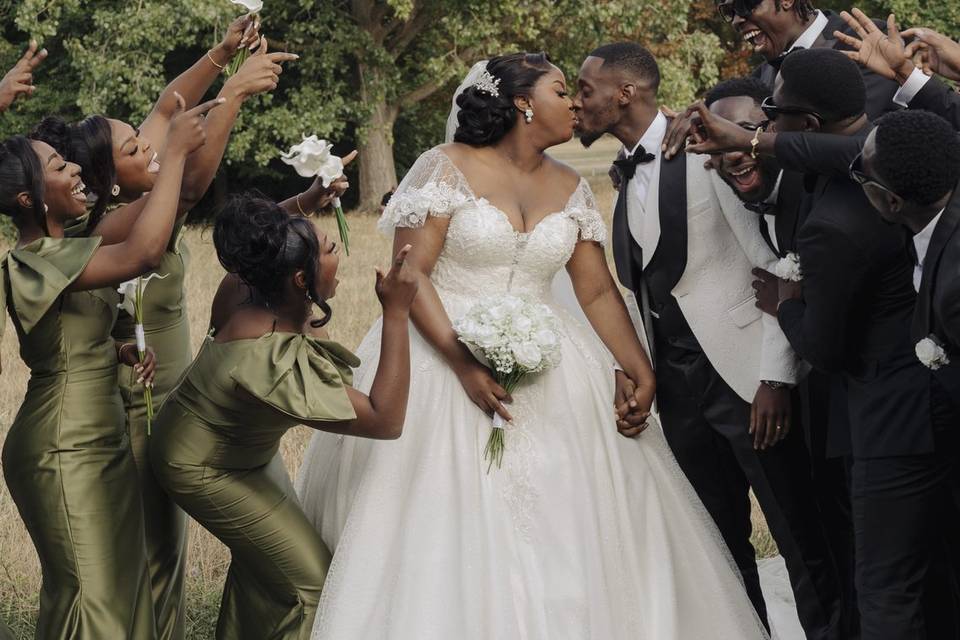 Couple with their bridal party