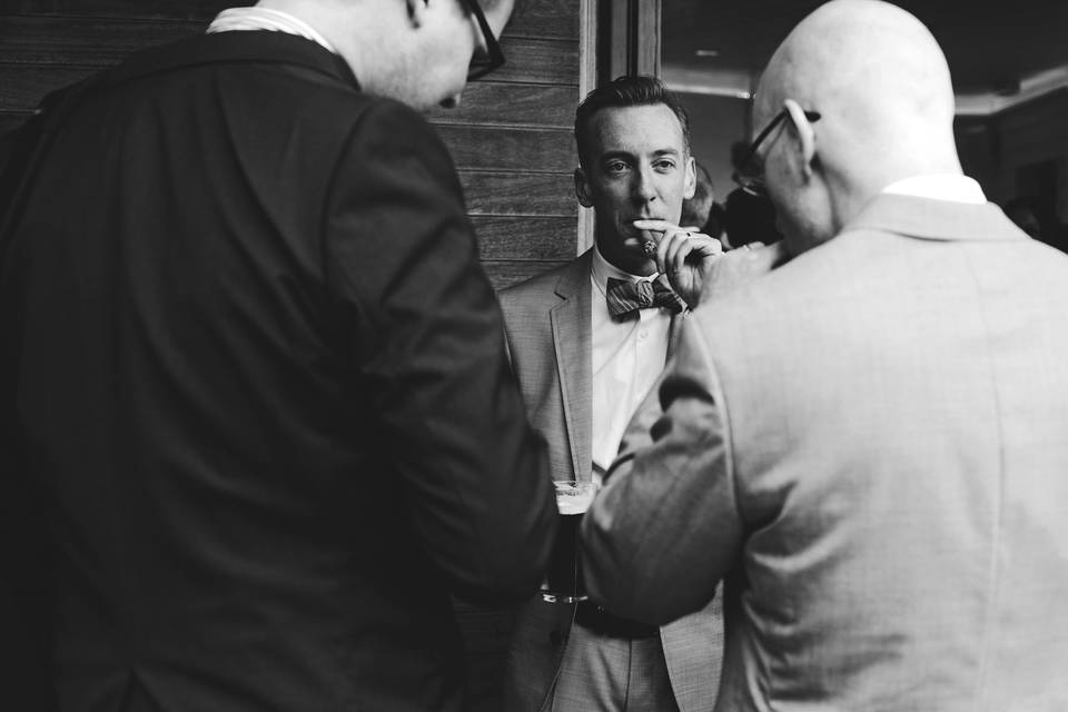 Groom smoking