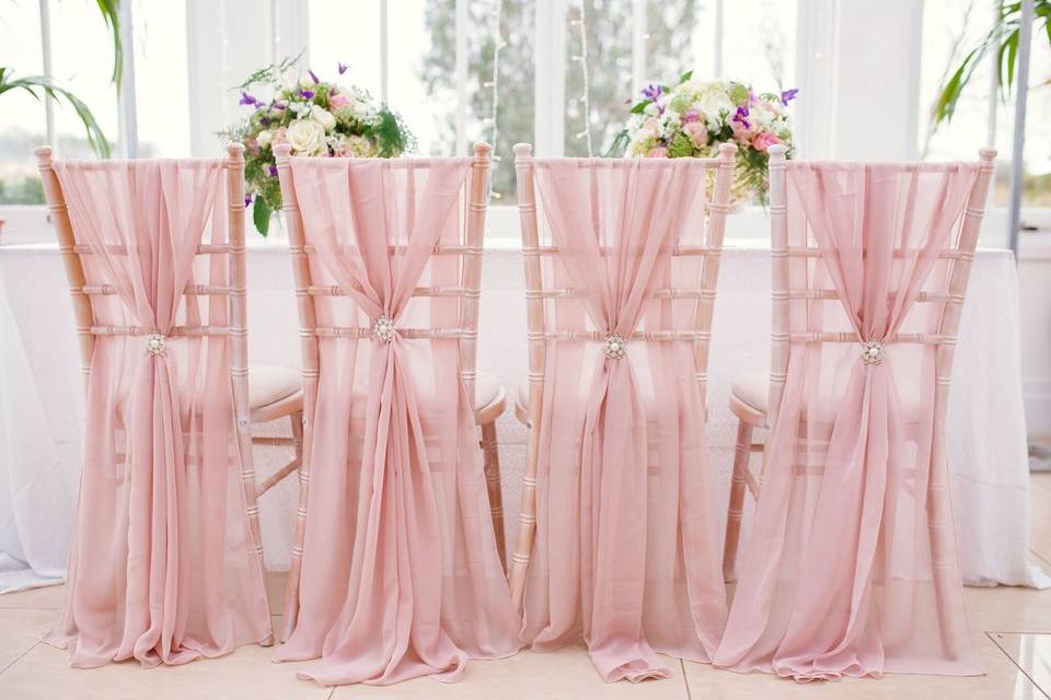 Pink chair drapes