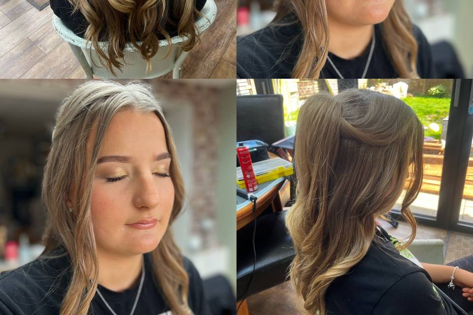 Boho prom hair and gold makeup