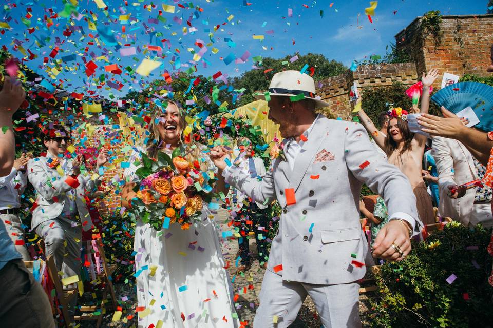 Shower of colourful confetti